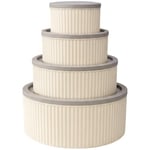 4 Lü Yuvarlak Saklama Kabı Seti Çizgili Desenli BPA İçermez 3 LT 1.8 LT 1 LT 0,55 LT Buzdolabı Düzenleyici Mikrodalga ve Derin Dondurucu Uyumlu BPA İçermez Sağlıklı Erzak Kabı (KREM YUVARLAK 4 LÜ SET)