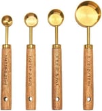 4 Parça Bambu Saplı Ölçü Kaşığı Seti, Gold Renk, Paslanmaz Çelik