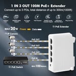4 Portlu PoE Genişletici, 3 PoE Çıkışında 1 PoE, IEEE802.3af/PoE Powered Geçiş Anahtarı, 100Mbps Ethernet, DIN Ray ve Duvara Montaj