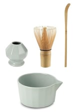4lü Matcha Set Kase Kaşık Whisk Tutucu Bambu Whisk Çırpıcı ve Bambu Kaşık mt248