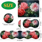 4'ü 1 arada Mouse Pad Combo, Oyun Mouse Pad + Klavye Bilek Desteği + Fare Bilek Desteği + Bardak Altlığı, Dikişli Kenarlı Masa Pedi Ergonomik Bilek Pedi Seti, Kırmızı ve Beyaz Şakayık