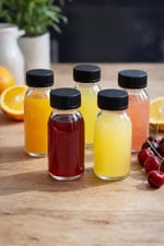 5 Adet 60 ml Kilitli Siyah Kapaklı Şeffaf Detox Shot Şişesi 60 Cc Ginger Şat Beyaz Cam Şişe