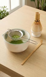 5 Parça Profesyonel Matcha Hazırlama Seti - Çelik Süzgeç, Bambu Çırpıcı, Kase, Tutucu ve Kaşık