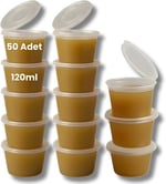 50 Adet Sızdırmaz Mini Saklama Kabı 120 ml – Buzluk Kabı, Et Suyu, Kemik Suyu, Sos ve Püre Saklama Kabı, Kapaklı Küçük Gıda Saklama Kabı, Derin Dondurucu Uyumlu Porsiyonluk Kap Seti