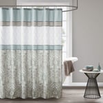510 DESIGN Duş Perdesi, Dahili Astarlı Geometrik Dokulu Nakış Tasarımı, Modern Orta Yüzyıl Banyo Dekoru, Makinede Yıkanabilir, Kumaş Gizlilik Ekranı 72x72, Shawnee, Deniz Köpüğü