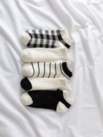 5'li Çizgili Desenli Ekonomik Paket Unisex Kısa Spor Sneakers Çorap Tek Beden