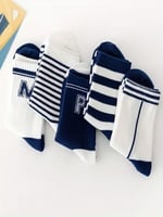 5'li Ekonomik Paket Mavi Çizgili Desenli Unisex Soket Çorap Seti Tek Beden