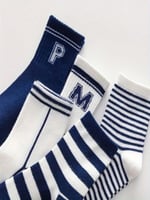 5'li Ekonomik Paket Mavi Çizgili Desenli Unisex Soket Çorap Seti Tek Beden