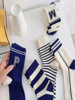 5'li Ekonomik Paket Mavi Çizgili Desenli Unisex Soket Çorap Seti Tek Beden
