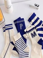 5'li Ekonomik Paket Mavi Çizgili Desenli Unisex Soket Çorap Seti Tek Beden