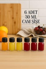 6 Adet 30 ml Kilitli Siyah Kapaklı Şeffaf Detox Shot Şişesi 30 Cc Ginger Şat Beyaz Cam Şişe