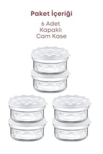 6 Adet Beyaz Plastik Kapaklı Kahvaltılık Cam Kase- Kahvaltılık Saklama Kabı 415 cc
