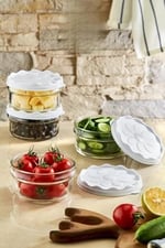 6 Adet Beyaz Plastik Kapaklı Kahvaltılık Cam Kase- Kahvaltılık Saklama Kabı 415 cc
