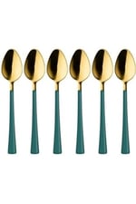 6 Adet Çay Kaşığı Seti, 18/10 Paslanmaz Çelik, Gold Yeşil, 11 cm, 70 gr