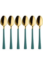 6 Adet Çay Kaşığı Seti, 18/10 Paslanmaz Çelik, Gold Yeşil, 11 cm, 70 gr