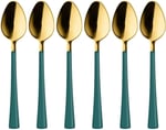 6 Adet Çay Kaşığı Seti, 18/10 Paslanmaz Çelik, Gold Yeşil, 11 cm, 70 gr