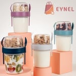 650 ml Take-go Kaşıklı Hazneli Meyveli Müsli Kabı Piknik Iş Yoğurt Süt Bardağı Kapaklı ve Kaşıklı Kahvaltı Bardakları, Tahıl Tepesi Yulaf Ezmesi Granola (Beyaz)