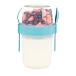 650 ml Take-go Kaşıklı Hazneli Meyveli Müsli Kabı Piknik Iş Yoğurt Süt Bardağı Kapaklı ve Kaşıklı Kahvaltı Bardakları, Tahıl Tepesi Yulaf Ezmesi Granola (Turkuaz)