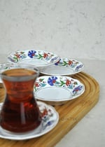 6'lı Porselen Çay Tabağı Lale Motifli Osmanlı Deseni