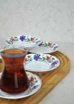 6'lı Porselen Çay Tabağı Lale Motifli Osmanlı Deseni