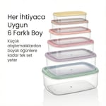 6'lı Saklama Kabı Seti - İç İçe Geçen Yer Tasarruflu - Çok Amaçlı Gıda Erzak Saklama Kabı Seti - Renkli Kapaklı Mutfak Organizeri (0.30 Lt - 2.90 Lt)