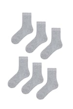 6'lı Unisex Bambu Soket Çocuk Çorap Gri 22-24