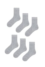 6'lı Unisex Bambu Soket Çocuk Çorap Gri 22-24