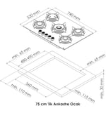 75 cm 5G Beyaz Cam Bask Ankastre Ocak