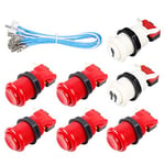 7X Arcade Düğmeleri 30 mm Happ Tipi Standart Basmalı Düğme Anahtar 20 cm Düğmeli Kablo Arcade Joystick Arcade1up Oyun Konsolu (Kırmızı)