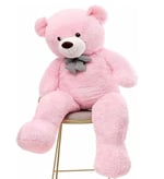 90 cm Rengarenk Papyonlu Peluş Ayıcık -% 100 YERLİ Pembe