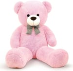 90 cm Rengarenk Papyonlu Peluş Ayıcık -% 100 YERLİ Pembe