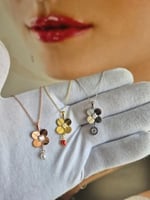 925 Ayar Papatya silver 3'lü set 4 yaprak yonca kolye.rose.gold.rodaj