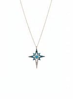 925 Ayar Papatya Silver Mavi Opal Akışlı Kutup Yıldızı Kolye.rose.gold.rodaj