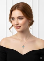 925 Ayar Papatya Silver Mavi Opal Akışlı Kutup Yıldızı Kolye.rose.gold.rodaj