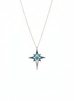 925 Ayar Papatya Silver Mavi Opal Akışlı Kutup Yıldızı Kolye.rose.gold.rodaj