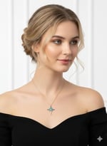 925 Ayar Papatya Silver Mavi Opal Akışlı Kutup Yıldızı Kolye.rose.gold.rodaj