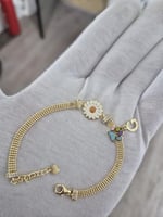 925 Ayar Papatya Silver Tırnak Makası Örme Zincir Patili Harfli Papatya Bileklik.rose.gold.rodaj