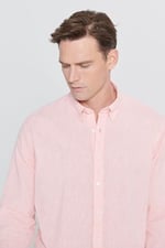 AC&Co/Altınyıldız Classics Comfort Fit Rahat Kesim Düğmeli Yaka Casual Keten Gömlek