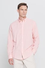 AC&Co/Altınyıldız Classics Comfort Fit Rahat Kesim Düğmeli Yaka Casual Keten Gömlek