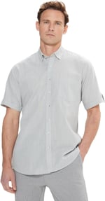 AC&Co/Altınyıldız Classics Comfort Fit Rahat Kesim Gizli Düğmeli Yaka Keten Görünümlü%100 Pamuk Flamlı Gömlek