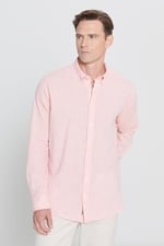AC&Co/Altınyıldız Classics Comfort Fit Rahat Kesim Düğmeli Yaka Casual Keten Gömlek
