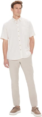 AC&Co/Altınyıldız Classics Comfort Fit Rahat Kesim Gizli Düğmeli Yaka Keten Görünümlü%100 Pamuk Flamlı Gömlek