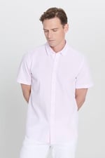 AC&Co/Altınyıldız Classics Slim Fit Dar Kesim Gizli Düğmeli Yaka%100 Pamuk Gofre Desenli Gömlek Regular fit Erkek,Dokuma Yetişkin