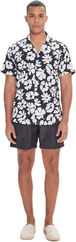 AC&Co/Altınyıldız Classics Slim Fit Dar Kesim Küba Yaka Kısa Kollu Baskılı Gömlek