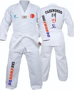Acemi Beyaz Yaka Baskılı Taekwondo Elbisesi Dobok