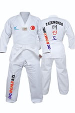 Acemi Beyaz Yaka Baskılı Taekwondo Elbisesi Dobok