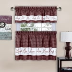 Achim Home Furnishings Live, Love, Laugh - Baskılı Kat & Kısa Perde Seti - 58x36 - Bordo