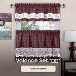 Achim Home Furnishings Live, Love, Laugh - Baskılı Kat & Kısa Perde Seti - 58x36 - Bordo