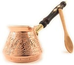 ACI Serisi (Orta-14 fl oz) - En Kalın Masif Oyulmuş Bakır Ahşap Saplı Türk Yunan Arapça Cezve, Ocak Üstü Kahve Makinesi, Jazzve, Cezve, Ibrik, Briki, Café Turco