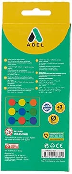Adel Suluboya, 12 Renk, 24 mm Tablet, Canlı ve Parlak Renkler, Fırça İçerir - Bedenler: 24 Mm, 30Mm